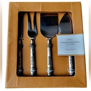 Pottery Barn Stamped French Symbols Cheese Knives Set - Silver Color